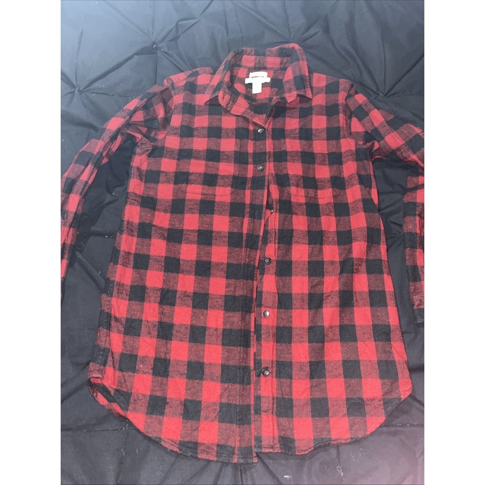 L.L.Bean Black Red Scotch Plaid Country Relaxed Fit‎ Button Down 100% Cotton